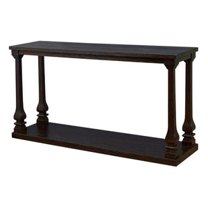 English Elm Farmhouse Console Table 59 Inch Slim Entryway Accent with Carved Legs and Pine Veneer Espresso W1202P426222