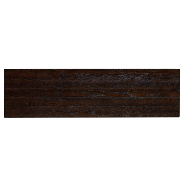English Elm Farmhouse Console Table 59 Inch Slim Entryway Accent with Carved Legs and Pine Veneer Espresso W1202P426222