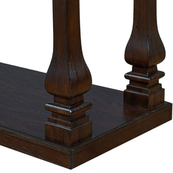 English Elm Farmhouse Console Table 59 Inch Slim Entryway Accent with Carved Legs and Pine Veneer Espresso W1202P426222
