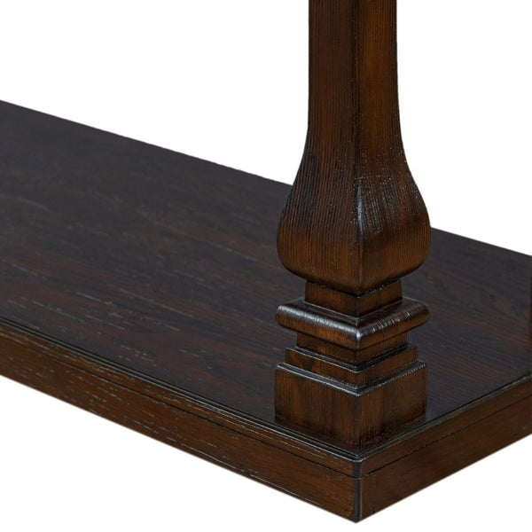 English Elm Farmhouse Console Table 59 Inch Slim Entryway Accent with Carved Legs and Pine Veneer Espresso W1202P426222