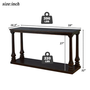English Elm Farmhouse Console Table 59 Inch Slim Entryway Accent with Carved Legs and Pine Veneer Espresso W1202P426222