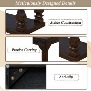 English Elm Farmhouse Console Table 59 Inch Slim Entryway Accent with Carved Legs and Pine Veneer Espresso W1202P426222