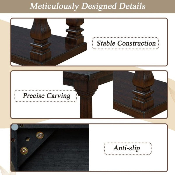 English Elm Farmhouse Console Table 59 Inch Slim Entryway Accent with Carved Legs and Pine Veneer Espresso W1202P426222