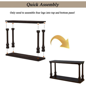 English Elm Farmhouse Console Table 59 Inch Slim Entryway Accent with Carved Legs and Pine Veneer Espresso W1202P426222