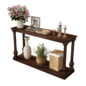 English Elm Farmhouse Console Table 59 Inch Slim Entryway Accent with Carved Legs and Pine Veneer Walnut W1202P426224