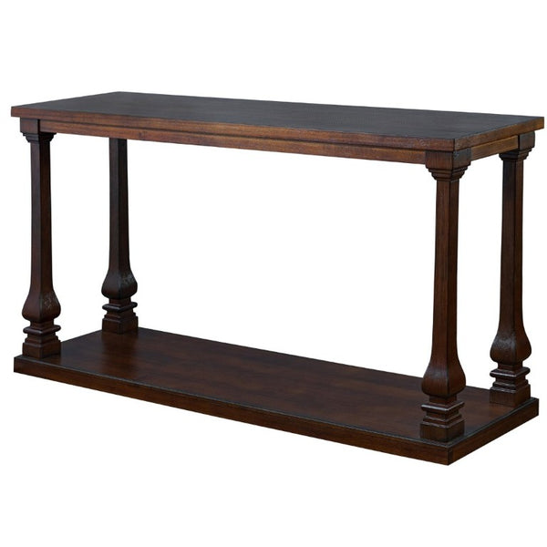 English Elm Farmhouse Console Table 59 Inch Slim Entryway Accent with Carved Legs and Pine Veneer Walnut W1202P426224