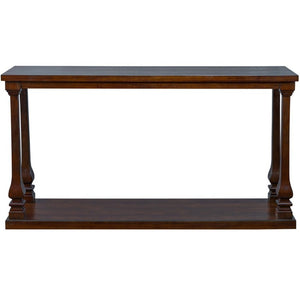 English Elm Farmhouse Console Table 59 Inch Slim Entryway Accent with Carved Legs and Pine Veneer Walnut W1202P426224