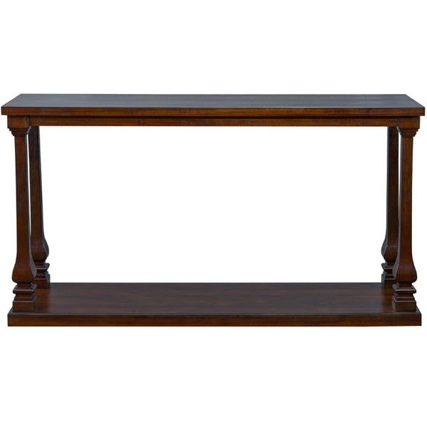 English Elm Farmhouse Console Table 59 Inch Slim Entryway Accent with Carved Legs and Pine Veneer Walnut W1202P426224