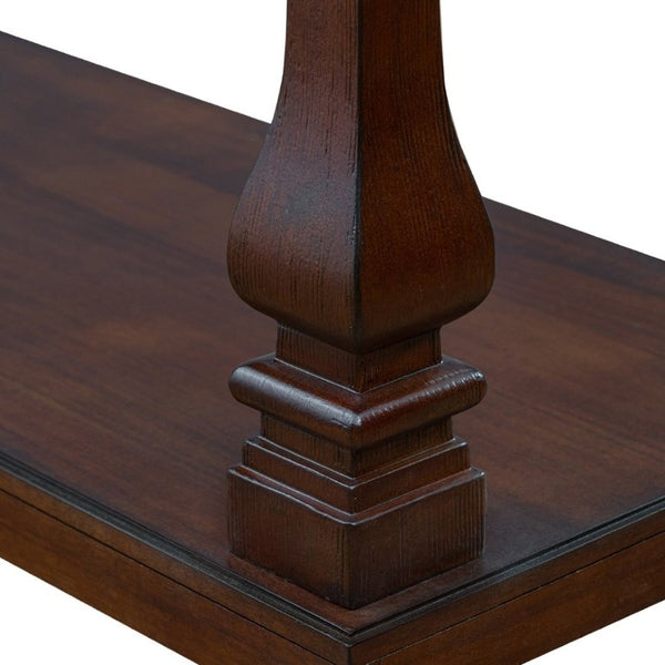 English Elm Farmhouse Console Table 59 Inch Slim Entryway Accent with Carved Legs and Pine Veneer Walnut W1202P426224