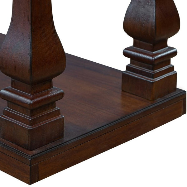 English Elm Farmhouse Console Table 59 Inch Slim Entryway Accent with Carved Legs and Pine Veneer Walnut W1202P426224