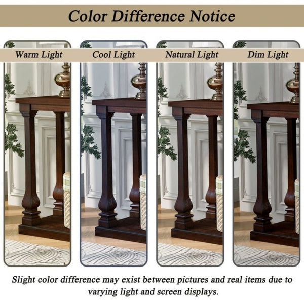 English Elm Farmhouse Console Table 59 Inch Slim Entryway Accent with Carved Legs and Pine Veneer Walnut W1202P426224