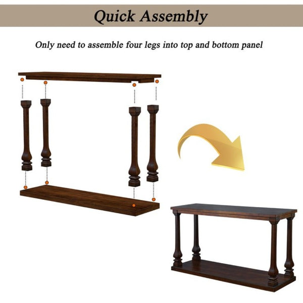 English Elm Farmhouse Console Table 59 Inch Slim Entryway Accent with Carved Legs and Pine Veneer Walnut W1202P426224