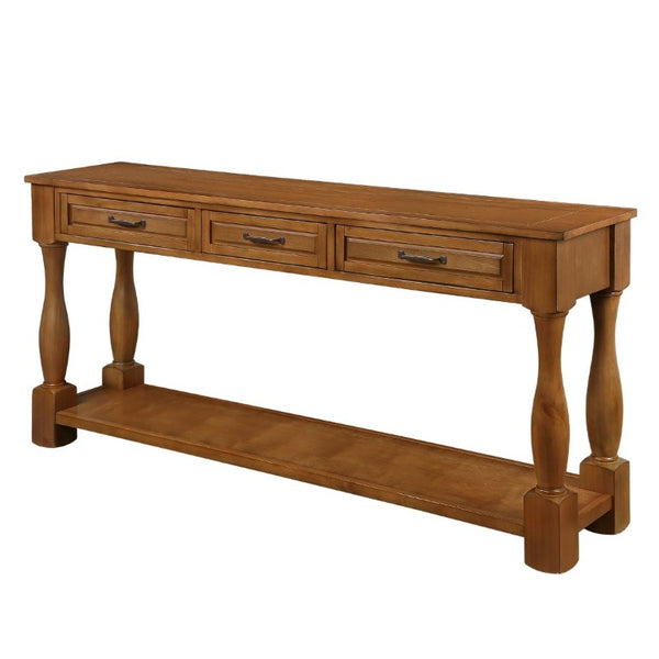 English Elm 60Inch Solid Pine Entryway Console Table with Three Drawers and Open Storage Shelf W1202P457245
