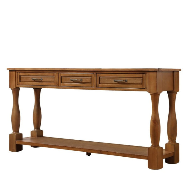 English Elm 60Inch Solid Pine Entryway Console Table with Three Drawers and Open Storage Shelf W1202P457245