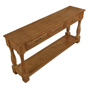 English Elm 60Inch Solid Pine Entryway Console Table with Three Drawers and Open Storage Shelf W1202P457245