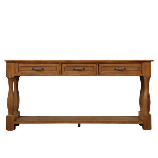 English Elm 60Inch Solid Pine Entryway Console Table with Three Drawers and Open Storage Shelf W1202P457245