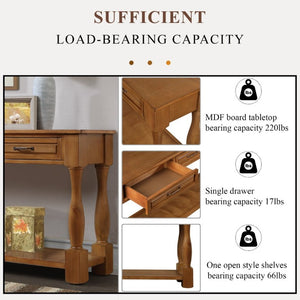 English Elm 60Inch Solid Pine Entryway Console Table with Three Drawers and Open Storage Shelf W1202P457245