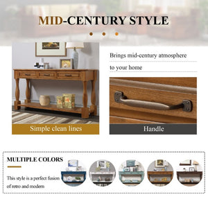 English Elm 60Inch Solid Pine Entryway Console Table with Three Drawers and Open Storage Shelf W1202P457245