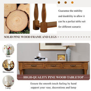 English Elm 60Inch Solid Pine Entryway Console Table with Three Drawers and Open Storage Shelf W1202P457245