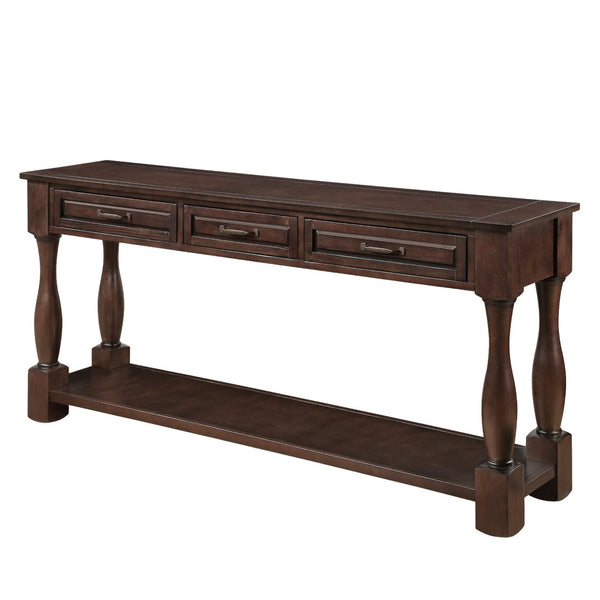 English Elm 60inch Solid Pine Wood Entryway Console Table with Three Drawers and Open Bottom Shelf W1202P457250