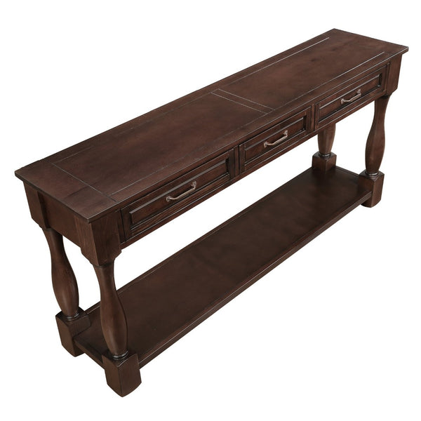 English Elm 60inch Solid Pine Wood Entryway Console Table with Three Drawers and Open Bottom Shelf W1202P457250