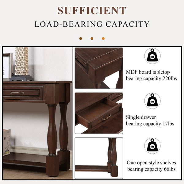 English Elm 60inch Solid Pine Wood Entryway Console Table with Three Drawers and Open Bottom Shelf W1202P457250