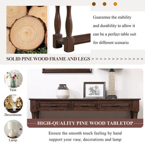 English Elm 60inch Solid Pine Wood Entryway Console Table with Three Drawers and Open Bottom Shelf W1202P457250