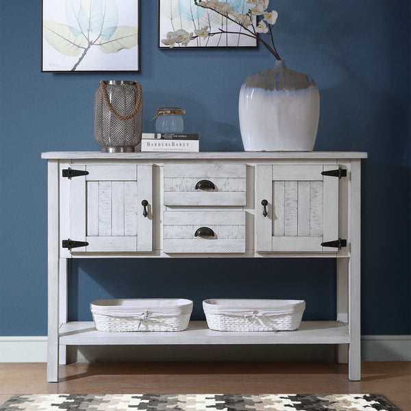English Elm 46'' Solid Pine Buffet Server with Iron Pulls Retro Antique Finish Dining Storage W1202P457253