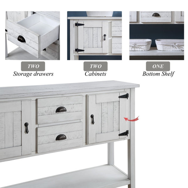 English Elm 46'' Solid Pine Buffet Server with Iron Pulls Retro Antique Finish Dining Storage W1202P457253