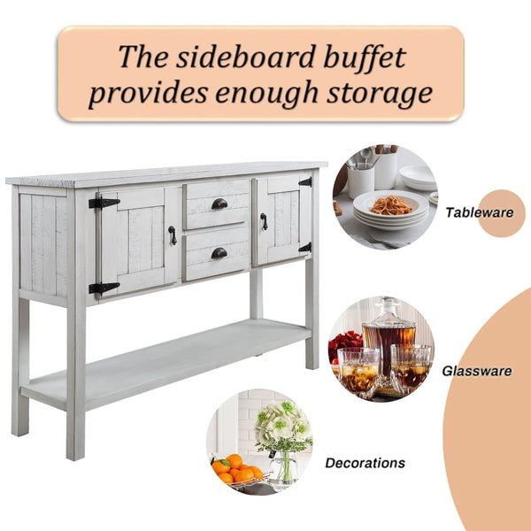 English Elm 46'' Solid Pine Buffet Server with Iron Pulls Retro Antique Finish Dining Storage W1202P457253