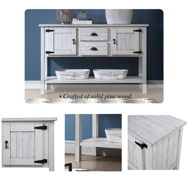 English Elm 46'' Solid Pine Buffet Server with Iron Pulls Retro Antique Finish Dining Storage W1202P457253