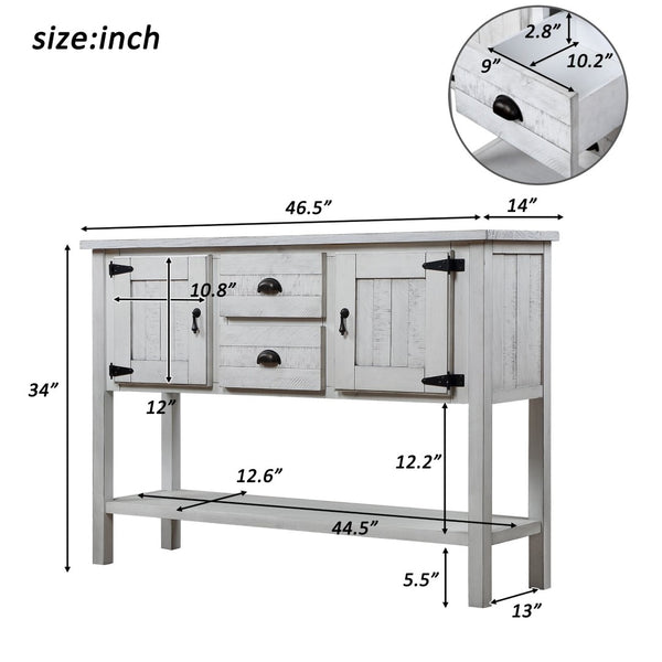 English Elm 46'' Solid Pine Buffet Server with Iron Pulls Retro Antique Finish Dining Storage W1202P457253