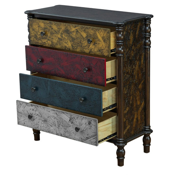 English Elm Farmhouse Four Drawer Chest with Pine Legs Oak Veneer Top Narrow Bedroom Storage Colorful W1202P484708