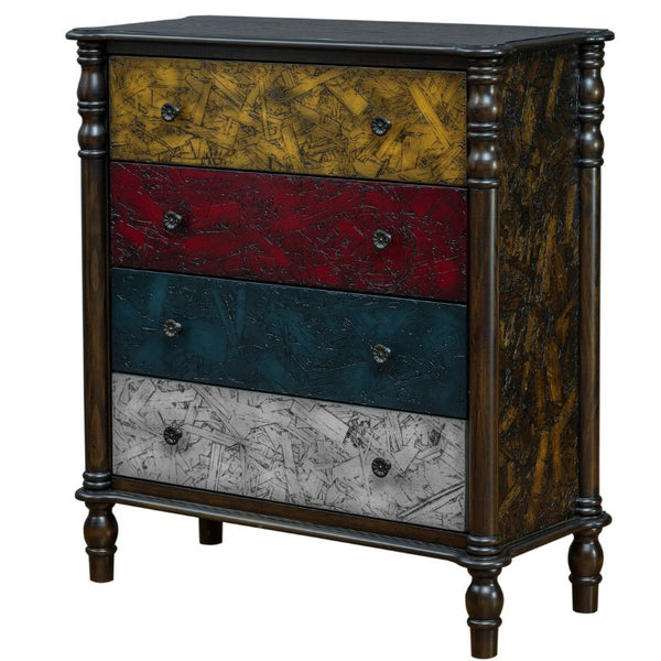 English Elm Farmhouse Four Drawer Chest with Pine Legs Oak Veneer Top Narrow Bedroom Storage Colorful W1202P484708
