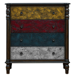 English Elm Farmhouse Four Drawer Chest with Pine Legs Oak Veneer Top Narrow Bedroom Storage Colorful W1202P484708