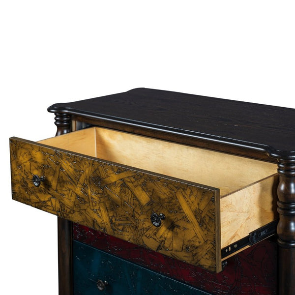 English Elm Farmhouse Four Drawer Chest with Pine Legs Oak Veneer Top Narrow Bedroom Storage Colorful W1202P484708