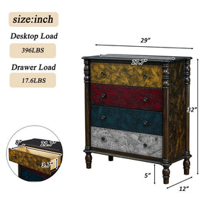 English Elm Farmhouse Four Drawer Chest with Pine Legs Oak Veneer Top Narrow Bedroom Storage Colorful W1202P484708
