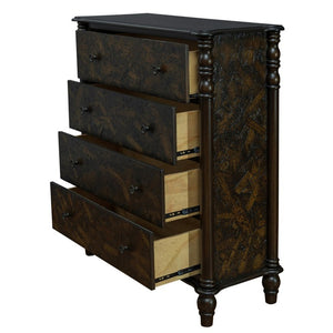 English Elm Farmhouse Four Drawer Chest with Pine Legs Oak Veneer Top Narrow Bedroom Storage Espresso W1202P484711