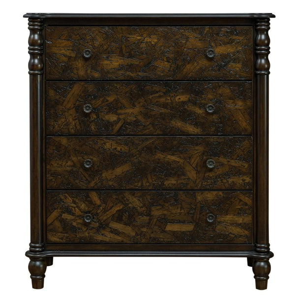 English Elm Farmhouse Four Drawer Chest with Pine Legs Oak Veneer Top Narrow Bedroom Storage Espresso W1202P484711