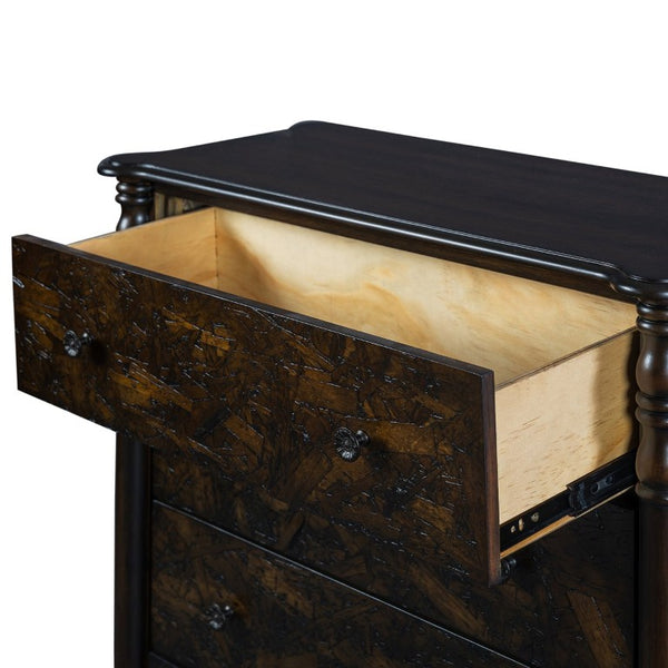 English Elm Farmhouse Four Drawer Chest with Pine Legs Oak Veneer Top Narrow Bedroom Storage Espresso W1202P484711