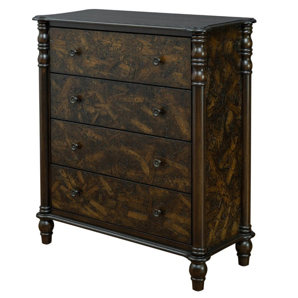 English Elm Farmhouse Four Drawer Chest with Pine Legs Oak Veneer Top Narrow Bedroom Storage Espresso W1202P484711