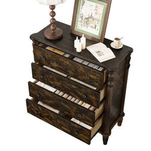 English Elm Farmhouse Four Drawer Chest with Pine Legs Oak Veneer Top Narrow Bedroom Storage Espresso W1202P484711