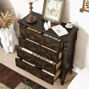 English Elm Farmhouse Four Drawer Chest with Pine Legs Oak Veneer Top Narrow Bedroom Storage Espresso W1202P484711