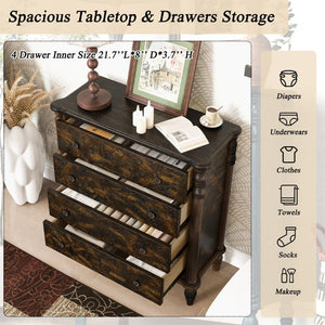 English Elm Farmhouse Four Drawer Chest with Pine Legs Oak Veneer Top Narrow Bedroom Storage Espresso W1202P484711