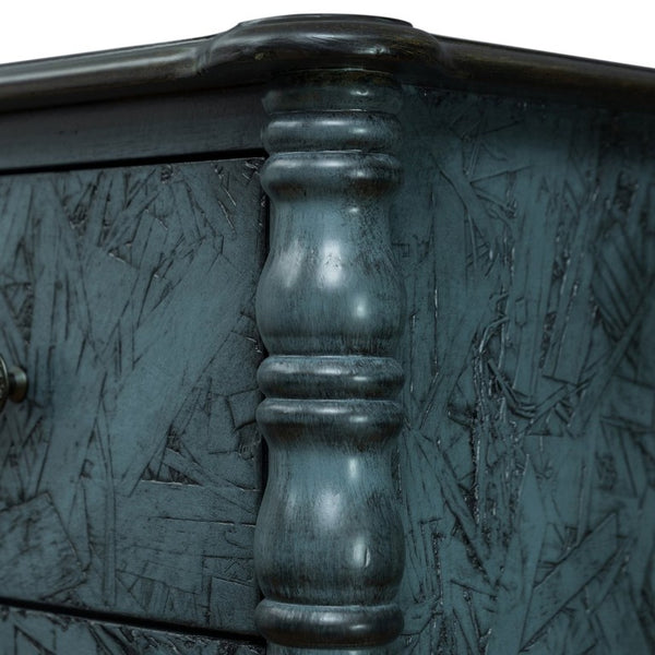 English Elm Farmhouse Four Drawer Chest with Pine Legs Oak Veneer Top Narrow Bedroom Storage Navy Blue W1202P484712