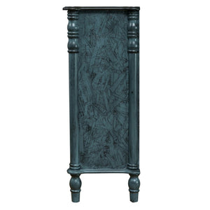 English Elm Farmhouse Four Drawer Chest with Pine Legs Oak Veneer Top Narrow Bedroom Storage Navy Blue W1202P484712