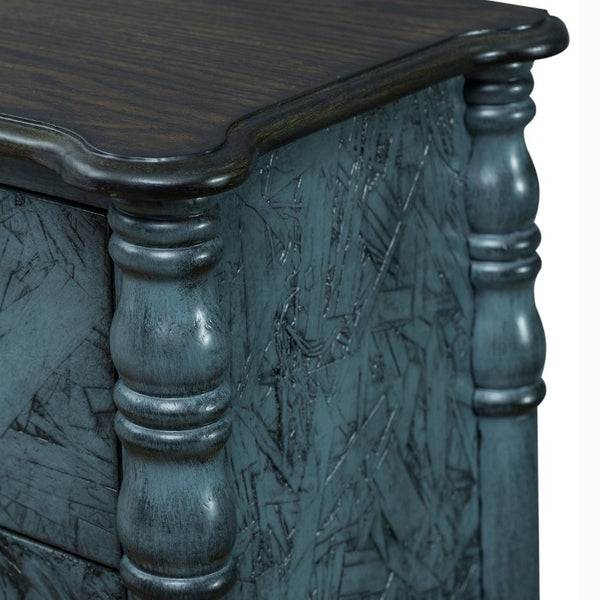 English Elm Farmhouse Four Drawer Chest with Pine Legs Oak Veneer Top Narrow Bedroom Storage Navy Blue W1202P484712