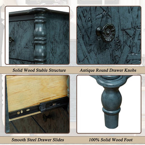 English Elm Farmhouse Four Drawer Chest with Pine Legs Oak Veneer Top Narrow Bedroom Storage Navy Blue W1202P484712