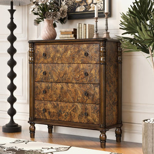 English Elm Farmhouse Oak Veneer 4 Drawer Narrow Dresser with Pine Legs for Bedroom or Hallway W1202P484714
