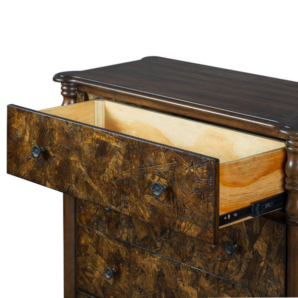 English Elm Farmhouse Oak Veneer 4 Drawer Narrow Dresser with Pine Legs for Bedroom or Hallway W1202P484714
